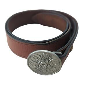 Vintage 38" Smith & Wesson Firearms Leather Belt w .44 Magnum Revolver Buckle